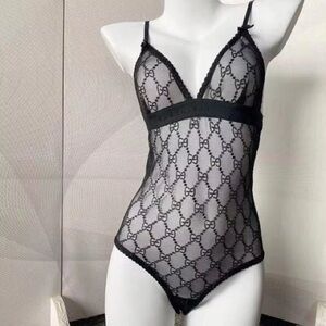 Gucci Black Sheer Lace Bodysuit